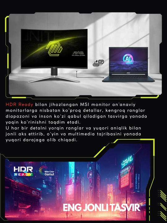O`yin Monitor MSI PRO 32",24",27",320Hz,180Hz, IPS,1 MS, 1920 x 1080, FHD, 1 Yil Kafolat
