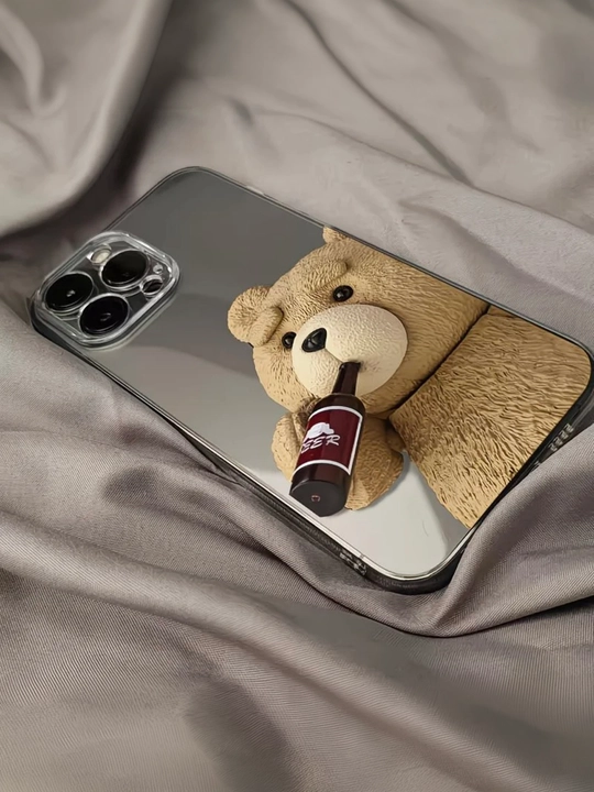 Силиконовый чехол для iPhone с мишкой X, XS, 11, 12, 13, 14, 15, 16