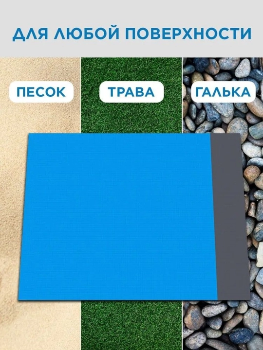 Пляжный коврик 210×200 см, влагостойкий и песок отталкивающий, с чехлом и колышками