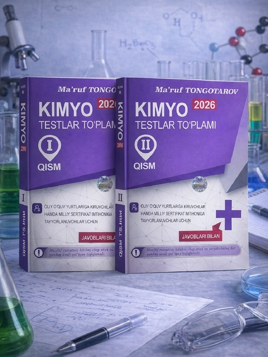 Кимё тестлар тўплами, 2026, I–II қисм, Маьруф Тонготаров - 