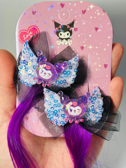 Заколка для волос Kuromi, с прядями — WLOVE-KUROMI-ФИОЛЕТ