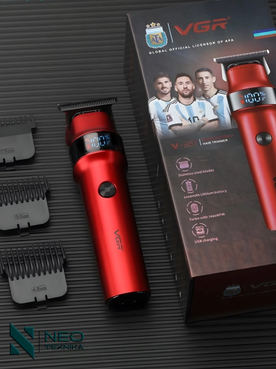 VGR V-987 LED turbo tezkor zaryadlovchi trimmer, zanglamaydigan po‘lat, qizil