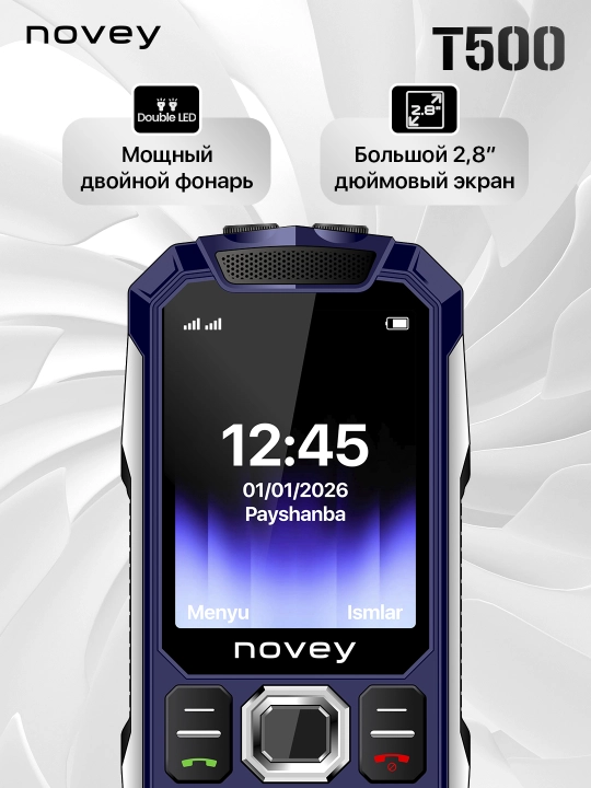 Knopkali telefon Novey T500 TANK, katta batareya 5000mAh