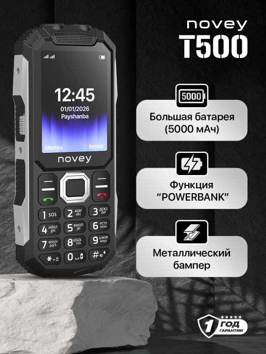 Knopkali telefon Novey T500 TANK, katta batareya 5000mAh