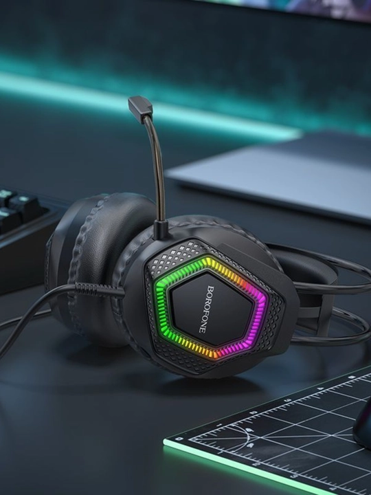 Mikrofonli, RGB LED, kompyuter va telefon uchun Borofone BO105 o‘yin quloqchinlari