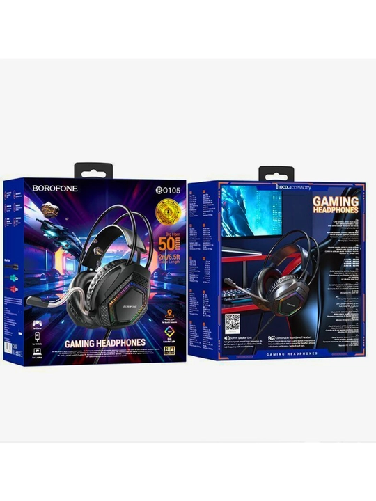 Mikrofonli, RGB LED, kompyuter va telefon uchun Borofone BO105 o‘yin quloqchinlari