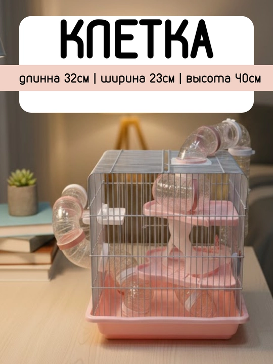 Клетка для грызунов, многоэтажная, с туннелями и домиком, 32x23x40 см - 