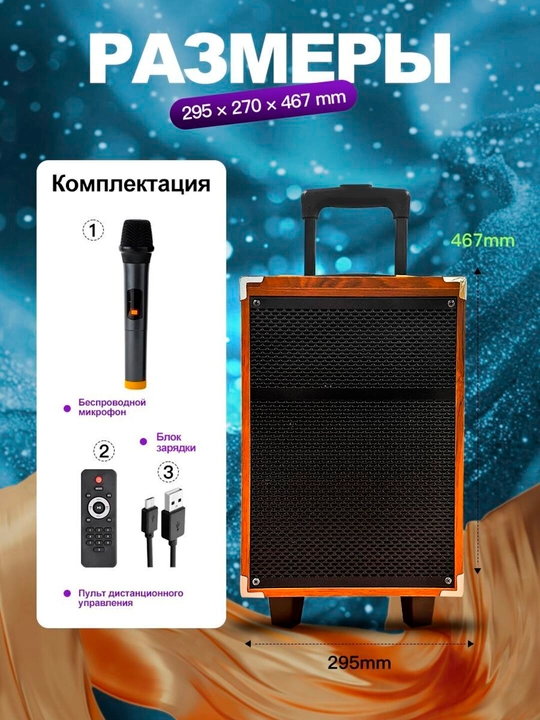 Большой Bluetooth с беспроводным динамиком, караоке, RGB освещением, микрофоном и пультом - 