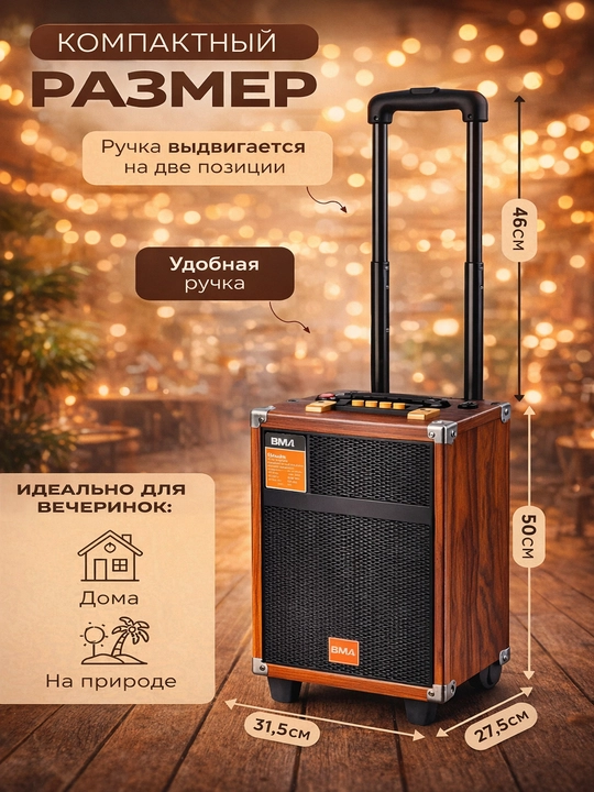 Большой Bluetooth с беспроводным динамиком, караоке, RGB освещением, микрофоном и пультом - 