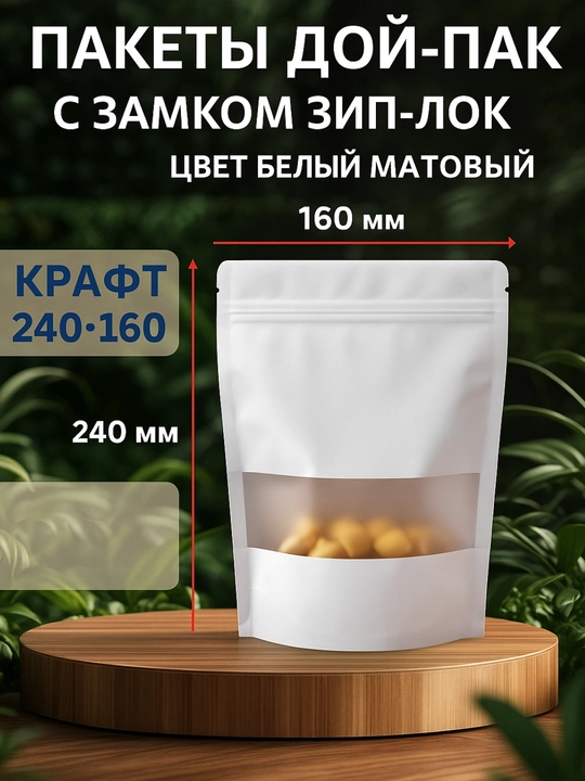 Пакеты дой-пак с замком zip-lock белый матовый - 
