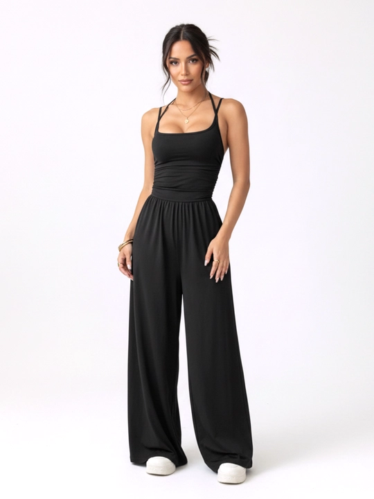 Костюм женский с брюками и футболкой, комбинезон на лямках EllyFashion