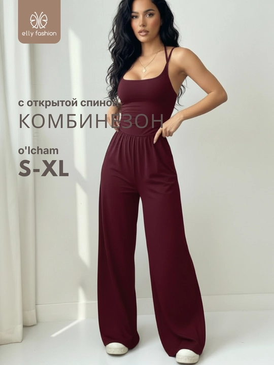 Ayollar kostyumi shim va futbolka bilan, yelkali kombinezon EllyFashion - 