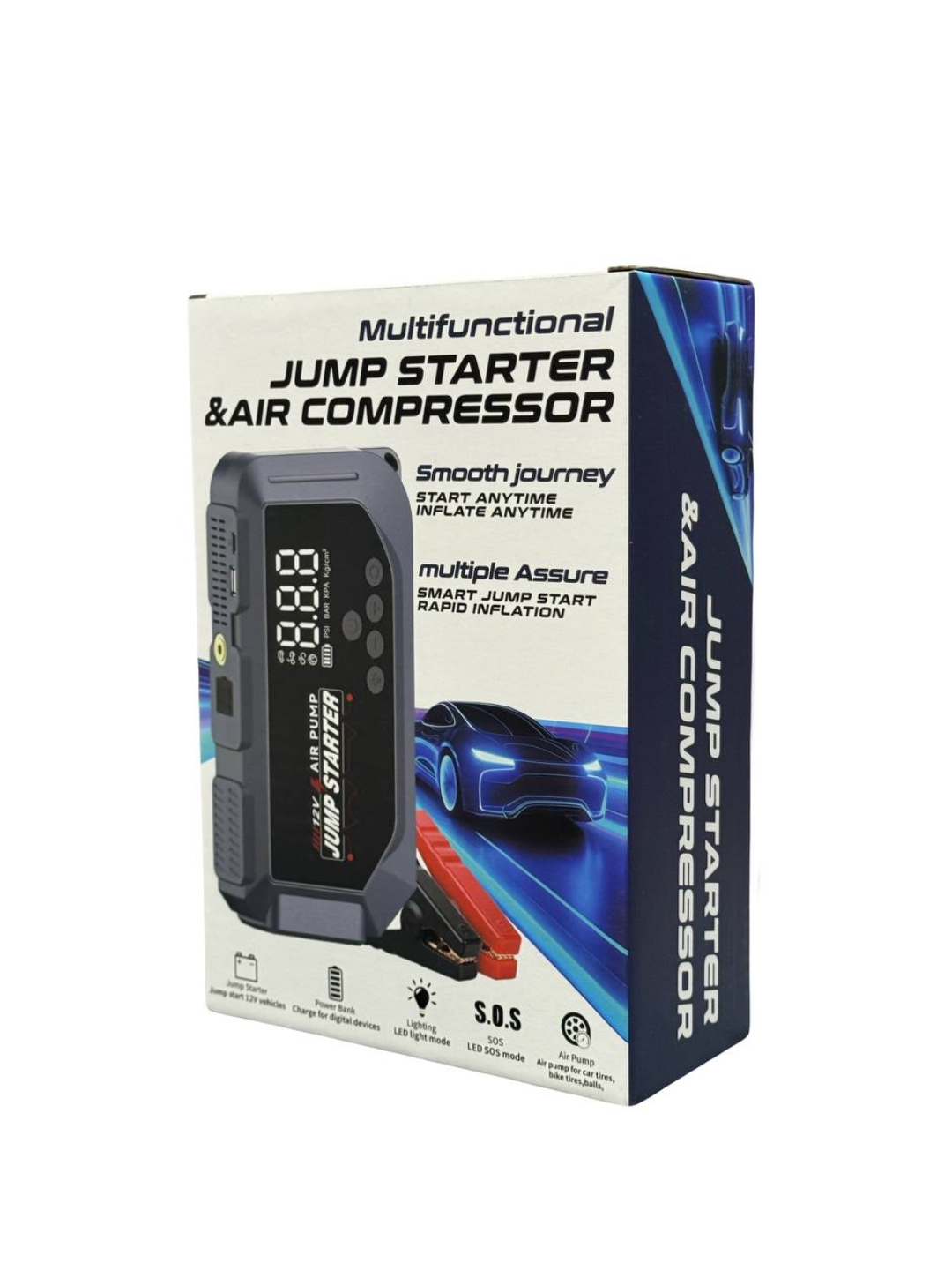 Avtomobil uchun pusk qurilma 3000A, kompressorli jump starter 12000 mA·soat - 