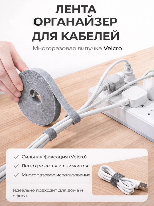 Kabellarni tartibga soluvchi Velcro lenta (qayta ishlatiladigan) - 