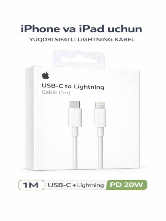 IPhone uchun Type-C to Lightning kabel 1 m, iPhone X/ 11/ 12/ 13/ 14 uchun, tez zaryadlash - 