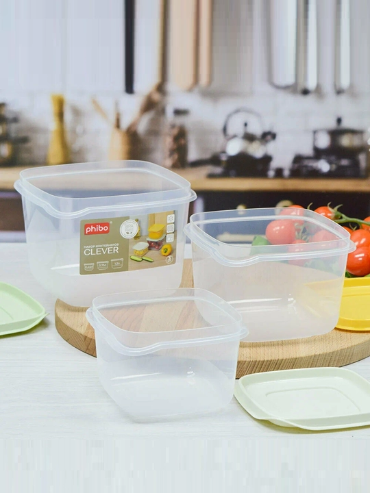 Комплект контейнеров для продуктов, с крышками, с декором, 3, 4, 5, 6 шт