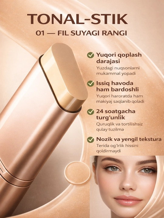 Namlatiruvchi suvga chidamli tonal stik + 100 000 tolali cho‘tka