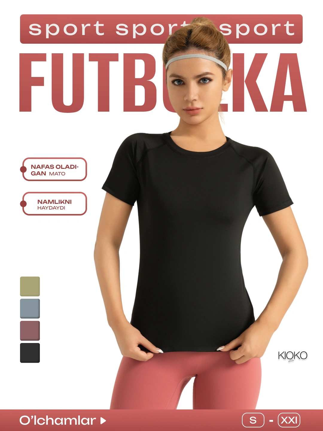 Ayollar sport futbolkasi, Kioko, ayollar fitnes rashgardi, ayollar sport kiyimi