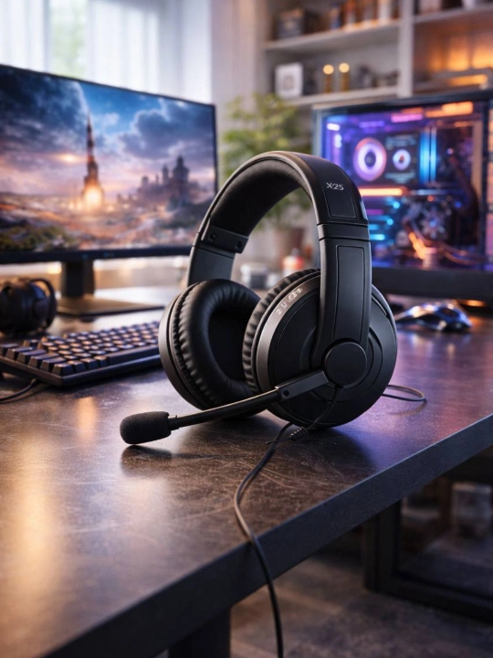 X25 gaming quloqchin, mikrofonli simli garnitura, kompyuter va telefon uchun