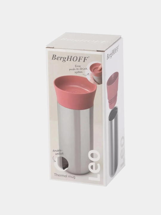Термокружка BergHOFF Leo, 0.33 л, нержавеющая сталь, цвет розовый