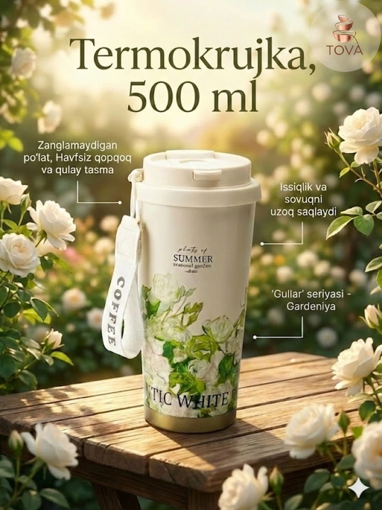 Termokrujka zanglamaydigan po'latdan, "Gullar" seriyasi, 500 ml - 