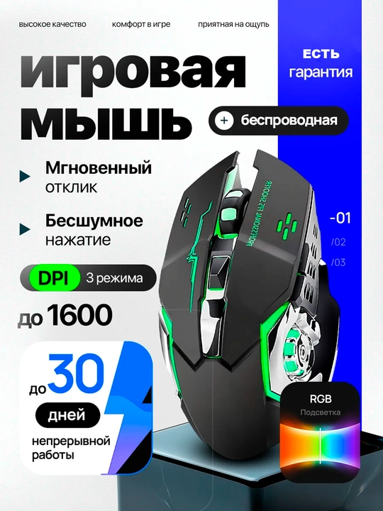Игровая мышь беспроводная для ноутбука и компьютера - 
