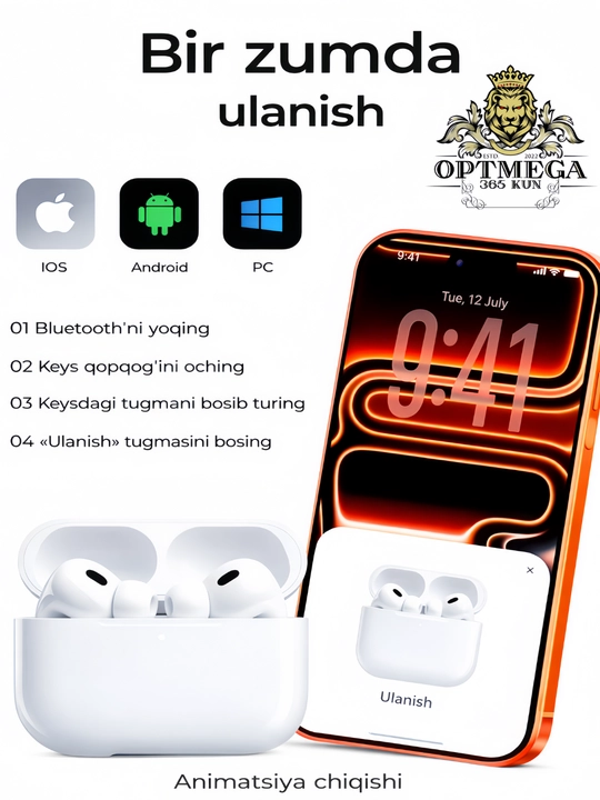 Simsiz quloqchinlar Pods Pro 2 sensorli, iPhone va Android uchun bluetooth