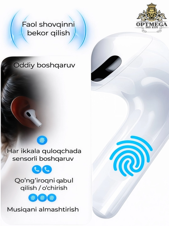 Simsiz quloqchinlar Pods Pro 2 sensorli, iPhone va Android uchun bluetooth