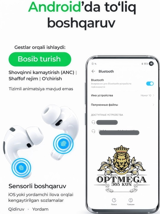 Simsiz quloqchinlar Pods Pro 2 sensorli, iPhone va Android uchun bluetooth