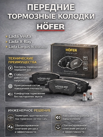 Передние тормозные колодки HOFER Lada Vesta X-Ray Largus,Веста колодка,авто запчаст ЛАДА — LADANEW-KOLODKALARXOFER