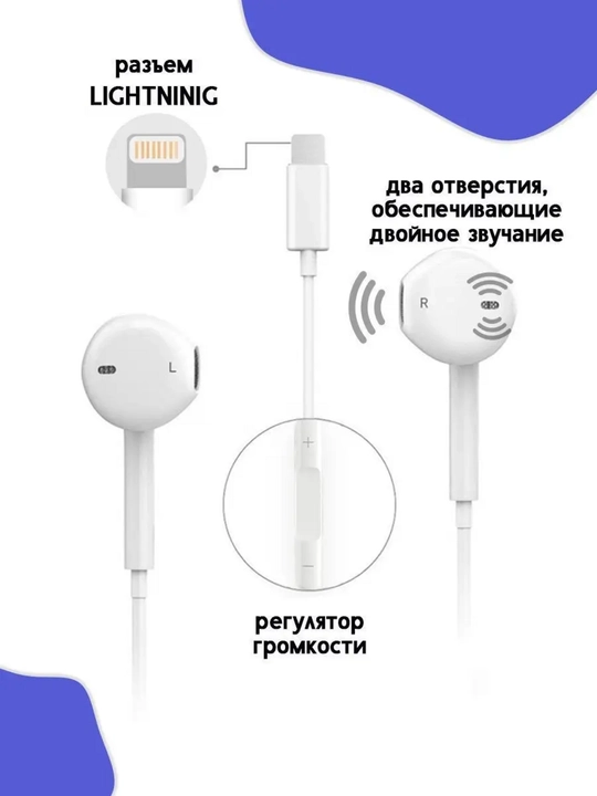 Проводные наушники с выдвижным микрофоном, кабель Lightning