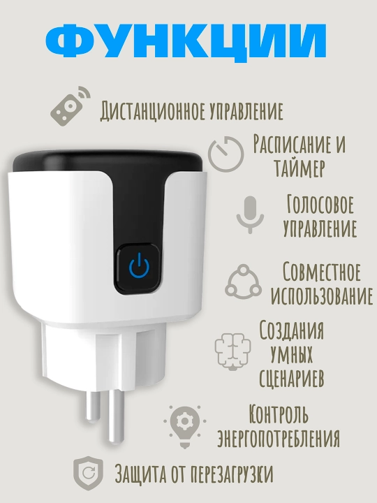 Aqlli Wi-Fi rozetka 16A / 3520 Vt — elektr sarfini hisoblash, taymer va himoya bilan