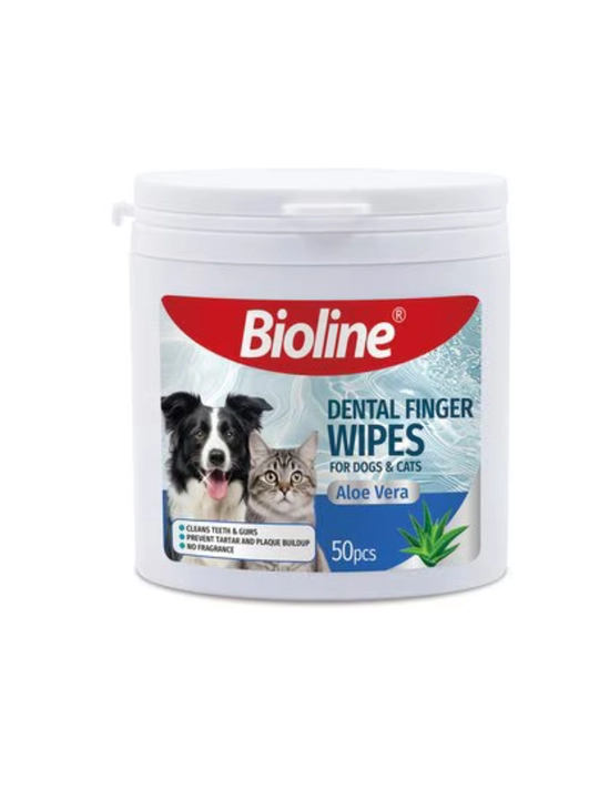 Bioline Dental Finger — Mushuk va itlar uchun tish tozalovchi salfetkalar (50 dona)