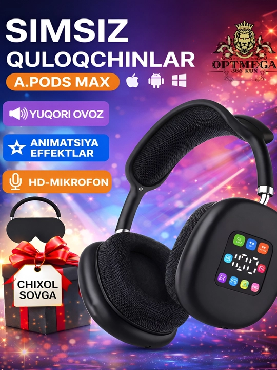 Simsiz quloqchin P9 Bluetooth ekranli, bassli ovoz, SD karta, AUX OPTMEGA