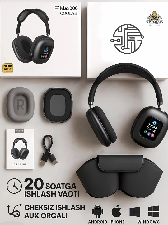 Simsiz quloqchin P9 Bluetooth ekranli, bassli ovoz, SD karta, AUX OPTMEGA