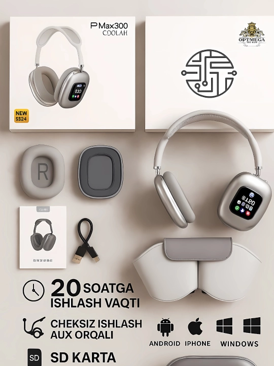 Беспроводные наушники P9 Bluetooth с экраном, микрофон, басс, поддержка SD и AUX OPTMEGA