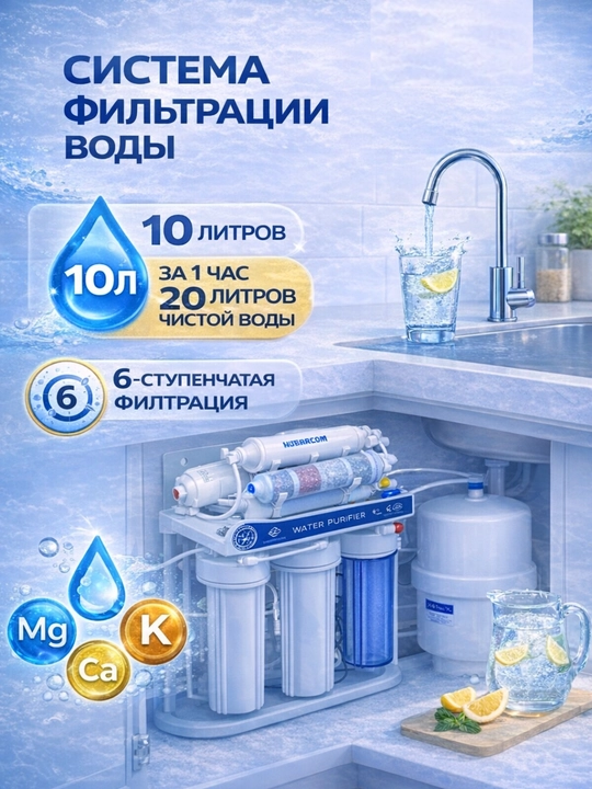6-ступенчатая система очистки воды, фильтр обратного осмоса