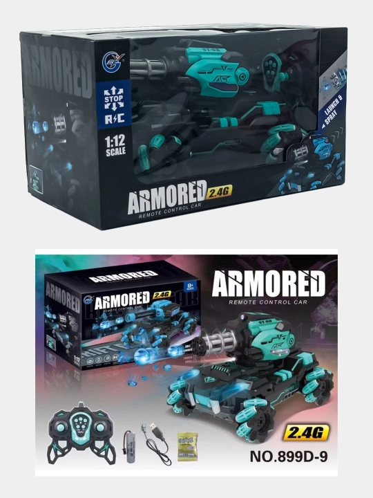 Radio orqali boshqariladigan yo‘ltanlamas tank Armored 1:12, drift va otish, 2.4G - 