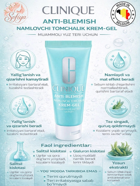 Clinique Anti-Blemish Nemlendirici nuqta krem-gel muammoli teri uchun, 50 ml