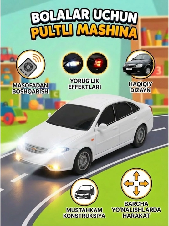 Bolalar uchun pultli poyga mashinasi, Gentra, masofadan boshqariladigan pulti bilan birga - 