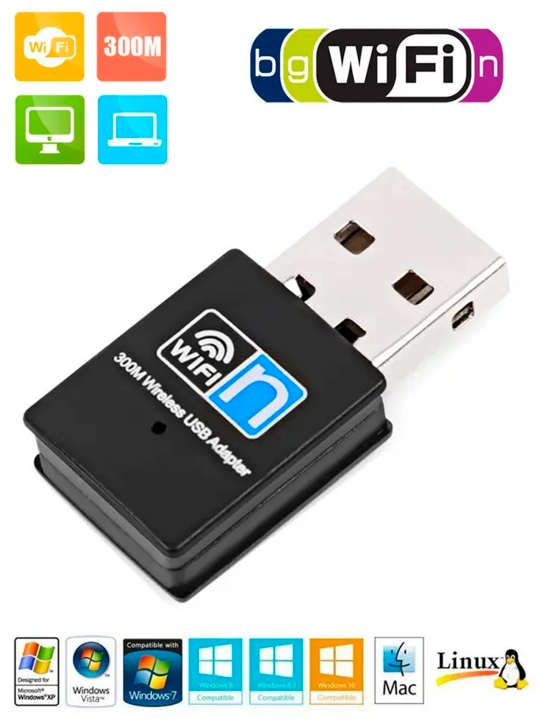 USB Wi-Fi adapter — 2.4 va 5 GHz, USB 2.0, Plug & Play