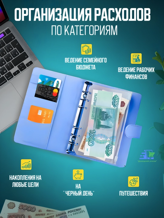 Jamg'arma va budjet uchun bloknot A6, pullar uchun konvertli halqali organayzer