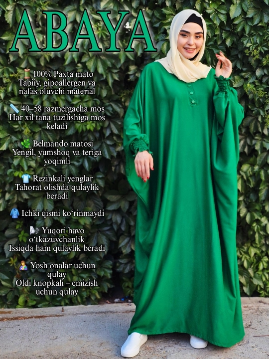 Abaya — ayollar uchun uzun tunika ko‘ylak, kechki libos sifatida, xb dvoyka o‘rniga mos - 