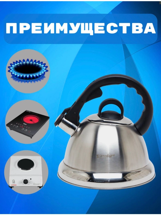 ZEPTER metall choynagi, barcha turdagi plitalar uchun hushtakli, 3,5 l