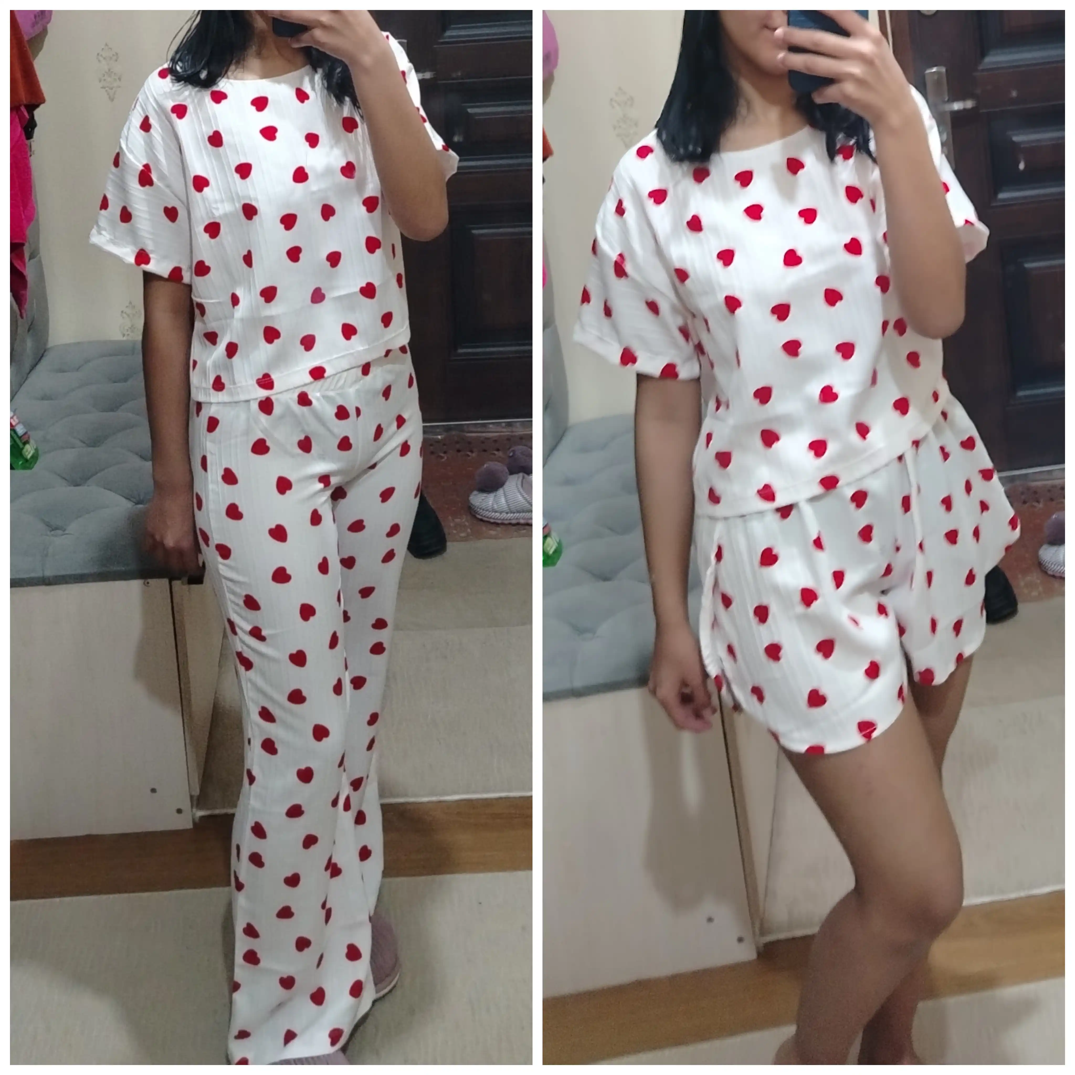 Ayollar pijamasi, shim va shortikli top futbolka 95% xb