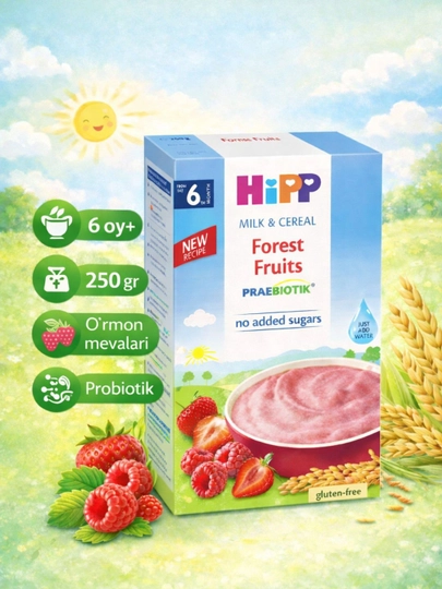 HIPP детская молочная каша, c лесными ягодами и пробиотиками, 250 грамм, с 6 месяцев — ДЕТПИТ-FORFRUI