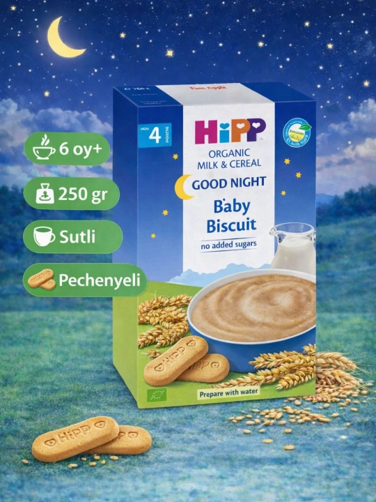 HIPP Good Night детская молочная каша c печеньем 250 грамм с 6 месяцев - 