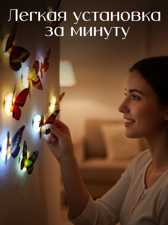 Настенная 3D LED бабочка — светящаяся декоративная наклейка-ночник для дома