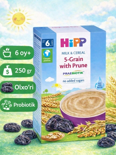 HIPP Milk & Cereal 5-Grain with Prune - дет. молоч. каша 5 злаков с черносливом 250гр