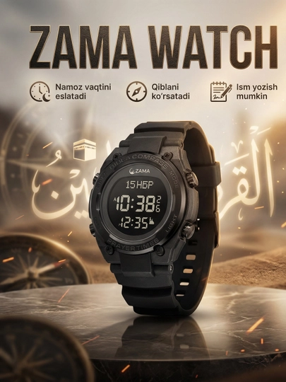Мужские часы ZAMA WATCH, водостойкие, спортивные, с напоминанием о времени намаза